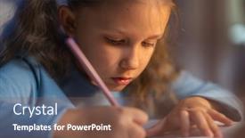  Presentation with homework - Slide set with girl-schoolgirl-junior-school background and a tawny brown colored foreground