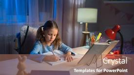  Presentation with homework - Amazing PPT theme having girl-schoolgirl-junior-school backdrop and a coral colored foreground