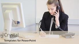  Presentation with secretary - Audience pleasing presentation theme consisting of girl-secretary-in-an-office backdrop and a lemonade colored foreground