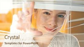  Presentation with blind - Audience pleasing slide deck consisting of girl separating slats of blind backdrop and a lemonade colored foreground