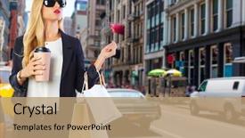  Presentation with new york - PPT layouts with girl shopaholic in manhattan soho background and a coral colored foreground