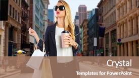  Presentation with new york - Presentation theme consisting of girl shopaholic in manhattan soho background and a coral colored foreground