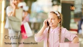  Presentation with mall - Theme having girl shopping on the shopping mall talking on the phone background and a coral colored foreground