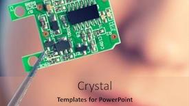  Presentation with muscle - Presentation theme with girl-shows-new-microchip background and a coral colored foreground