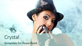  Presentation with party - Beautiful slides featuring girl-singing-at-the-revelry backdrop and a cool aqua colored foreground