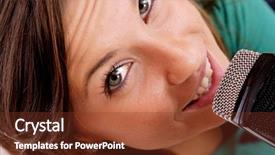  Presentation with mic - PPT theme having girl singing in retro mic background and a  colored foreground