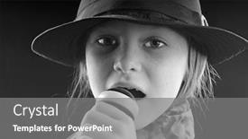  Presentation with microphone - Colorful PPT theme enhanced with girl-singing-into-microphone backdrop and a gray colored foreground