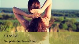  Presentation with person looking out in nature - PPT theme with girl siting by a cliff background and a  colored foreground