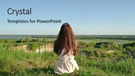  Presentation with peaceful - Slides with girl siting by a cliff background and a  colored foreground