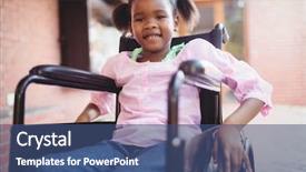  Presentation with wheelchair - PPT theme enhanced with girl siting in a wheelchair background and a ocean colored foreground
