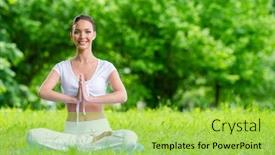  Presentation with prayer - Amazing presentation theme having girl sits in asana position prayer gesturing concept of healthy lifestyle and relaxation backdrop and a yellow colored foreground