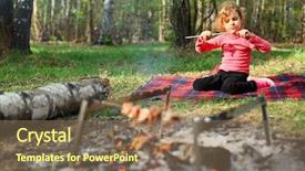  Presentation with campfire - Cool new slide set with smoke wrap - girl sits near campfire backdrop and a violet colored foreground