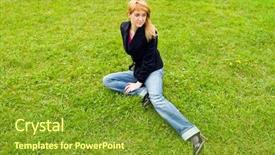  Presentation with summer flowers - Presentation theme having girl sits on a grass among a grass yellow flowers grow summer background and a tawny brown colored foreground