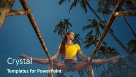  Presentation with sport blue - Beautiful presentation theme featuring girl-sits-on-a-transverse backdrop and a ocean colored foreground