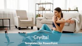  Presentation with fitness - Presentation design featuring girl-sits-on-floor-online background and a teal colored foreground
