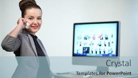  Presentation with desk - Colorful PPT layouts enhanced with girl-sitting-at-a-computer backdrop and a light blue colored foreground