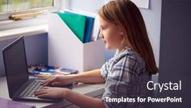  Presentation with home schooling - Colorful slide deck enhanced with girl-sitting-at-desk-home backdrop and a tawny brown colored foreground