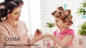  Presentation with hair dressing - PPT layouts having girl sitting at dressing background and a coral colored foreground