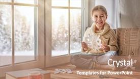  Presentation with winter forest - Amazing PPT theme having girl sitting by the window backdrop and a coral colored foreground