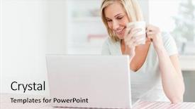  Presentation with social isolation - Presentation theme enhanced with girl sitting desk - close up of a woman background and a light gray colored foreground