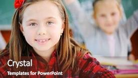  Presentation with school children - Colorful slide deck enhanced with girl sitting desk - cute lovely school children backdrop and a tawny brown colored foreground