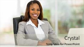 Presentation with elementary school african american female career day - Audience pleasing presentation theme consisting of girl sitting desk - happy african american businesswoman backdrop and a  colored foreground