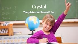  Presentation with raising the bar for all children - Presentation theme enhanced with girl sitting desk - schoolgirl raising her hand background and a gray colored foreground