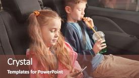  Presentation with car - Slide deck featuring child passenger safety - little boy and girl sitting background and a tawny brown colored foreground