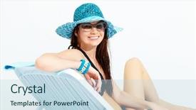  Presentation with lounge - Beautiful PPT layouts featuring girl sitting in chaise lounge backdrop and a  colored foreground