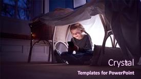  Presentation with mobile home - Audience pleasing presentation design consisting of girl-sitting-in-den backdrop and a wine colored foreground