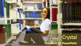  Presentation with african american college students - Slide set consisting of girl sitting in library reading background and a tawny brown colored foreground