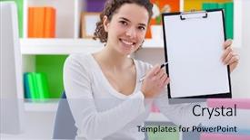  Presentation with school desk - Colorful slide deck enhanced with property insurance and security concept backdrop and a white colored foreground