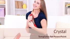  Presentation with sexy girl - Amazing presentation theme having girl sitting on sofa with sexy red shoes on home interior background backdrop and a lemonade colored foreground