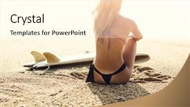  Presentation with girl running on the beach clouds - Theme enhanced with girl sitting on the beach background and a cream colored foreground