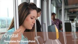  Presentation with bus transportation dark - Amazing PPT theme having girl sitting on the bus backdrop and a coral colored foreground