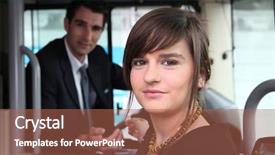  Presentation with bus - Beautiful presentation theme featuring girl sitting on the bus backdrop and a coral colored foreground