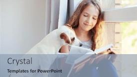  Presentation with girl reading - Slide deck featuring girl-sitting-on-the-windowsill background and a light blue colored foreground