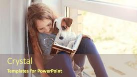  Presentation with girl reading - Presentation theme consisting of girl-sitting-on-the-windowsill background and a tawny brown colored foreground