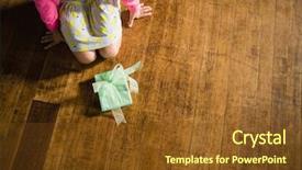  Presentation with an open gift box - Presentation theme having girl sitting with gift box background and a tawny brown colored foreground
