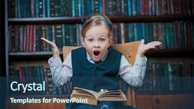  Presentation with book opening - Cool new slide deck with girl sitting with opened book backdrop and a ocean colored foreground