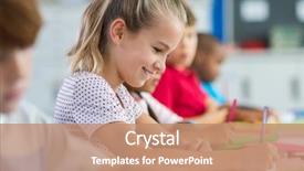  Presentation with elementary children - PPT theme with girl sitting with other children background and a coral colored foreground