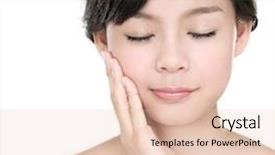  Presentation with skin health - PPT layouts having girl skin care smile face close up and her touch health face background and a lemonade colored foreground