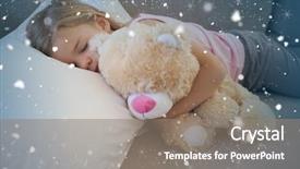 Presentation with falling snow - Audience pleasing slides consisting of girl sleeping on sofa with stuffed toy against snow falling backdrop and a gray colored foreground