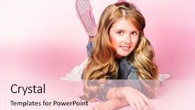  Presentation with top ten list - Slide set with girl smiling at camera pink background and a  colored foreground
