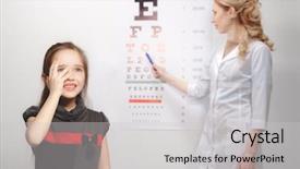  Presentation with test - Colorful presentation design enhanced with girl smiling while undergoing eye backdrop and a light gray colored foreground
