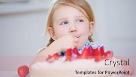  Presentation with strawberry - Colorful presentation enhanced with girl-sniffs-a-fresh-strawberry backdrop and a coral colored foreground