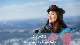  Presentation with resort - Presentation consisting of girl-snowboarder-enjoys-the-ski background and a teal colored foreground
