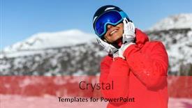  Presentation with wearing a surgical face mask - Colorful presentation design enhanced with girl-snowboarder-in-a-helmet backdrop and a red colored foreground