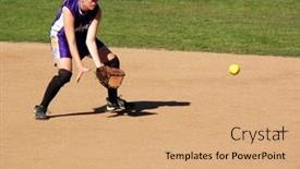  Presentation with softball - Presentation theme enhanced with girl-softball-player-catching background and a coral colored foreground