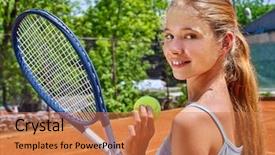  Presentation with court - Slide deck enhanced with athletics teen - girl sportsman with racket background and a coral colored foreground